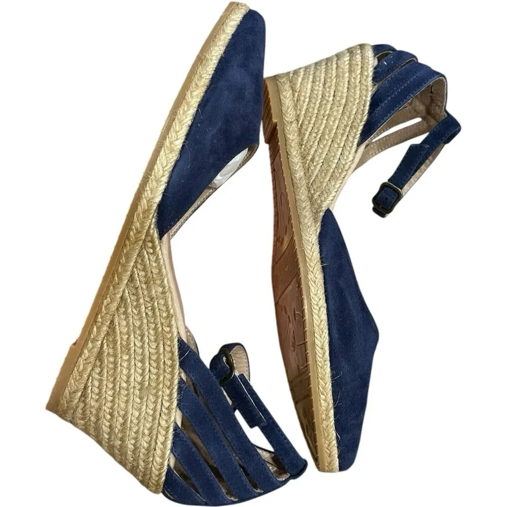 ERIC MICHAEL Navy Blue Espadrille Comfort Sandals Wedges Spain Size 41 (10)